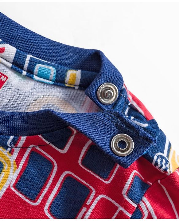 Babyhug Knit Premium Light Gauge Terry Full Sleeves T-Shirt & Denim Jeans  Set With Vehicle Print - Navy Blue