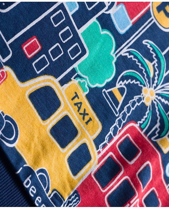 Babyhug Knit Premium Light Gauge Terry Full Sleeves T-Shirt & Denim Jeans  Set With Vehicle Print - Navy Blue