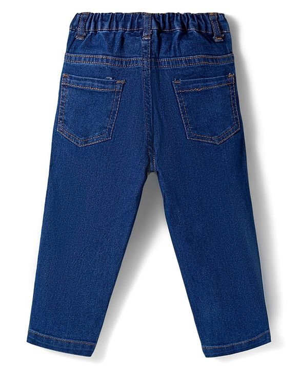 Babyhug Terry Knit Full Sleeves T-Shirt & Denim Jeans Set With Text Embriodery - Blue