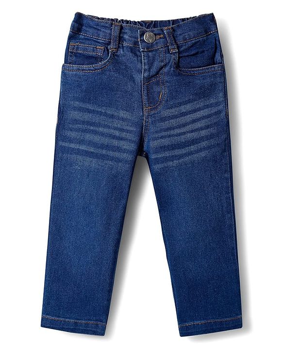 Babyhug Terry Knit Full Sleeves T-Shirt & Denim Jeans Set With Text Embriodery - Blue