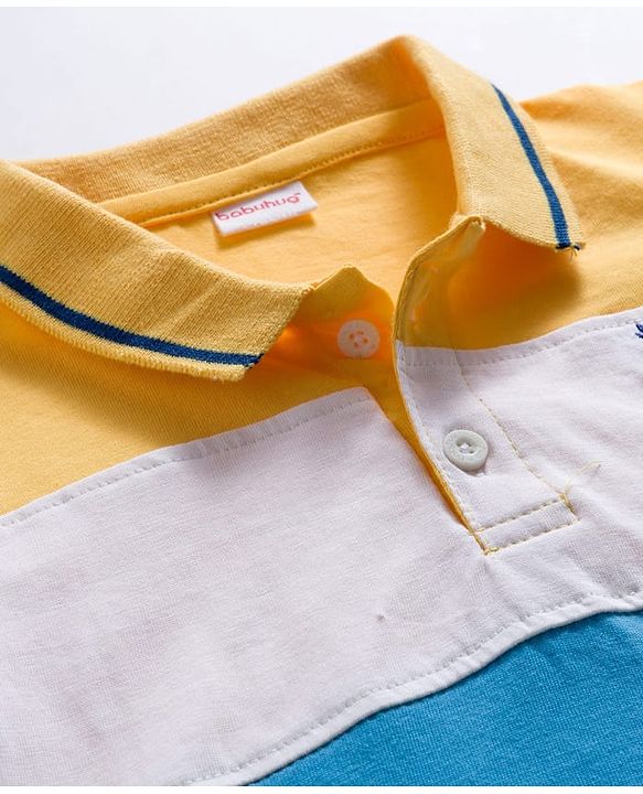 Babyhug Single Jersey Knit Full Sleeves Polo T-Shirt & Jeans Set with Soccer Embroidery & Football Print - Yellow & Blue