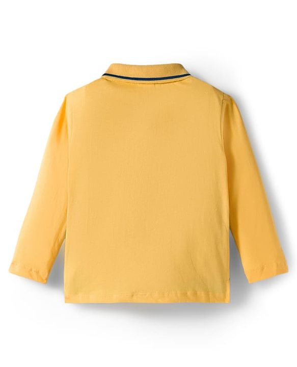 Babyhug Single Jersey Knit Full Sleeves Polo T-Shirt & Jeans Set with Soccer Embroidery & Football Print - Yellow & Blue