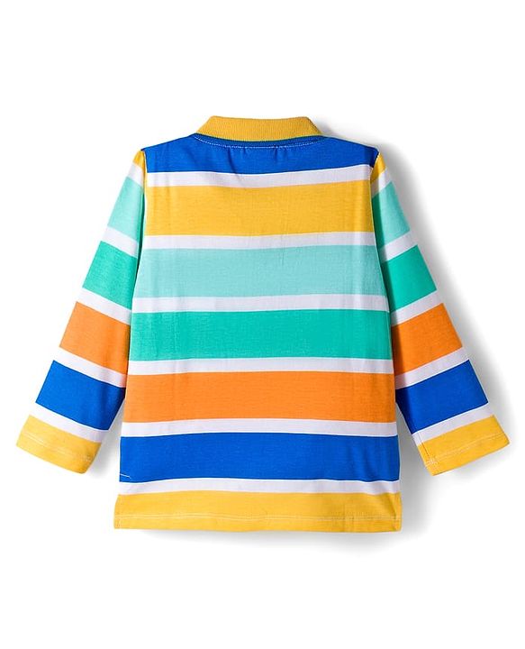 Babyhug Terry Knit Full Sleeves T-Shirt & Denim Jeans Set With Stripes & Text Embriodery - Blue
