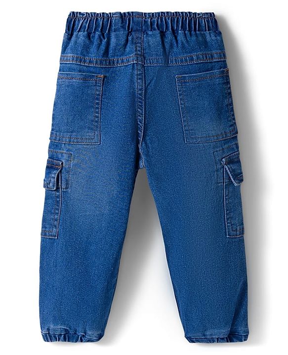 Babyhug Terry Knit Full Sleeves T-Shirt & Denim Jeans Set With Stripes & Text Embriodery - Blue