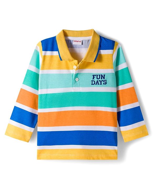 Babyhug Terry Knit Full Sleeves T-Shirt & Denim Jeans Set With Stripes & Text Embriodery - Blue