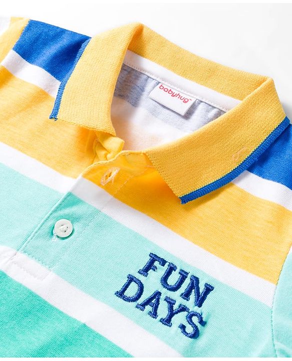 Babyhug Terry Knit Full Sleeves T-Shirt & Denim Jeans Set With Stripes & Text Embriodery - Blue