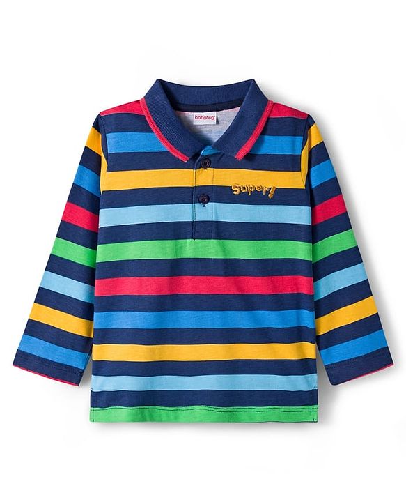 Babyhug Single Jersey Knit Full Sleeves T-Shirt & Denim Jeans Set With Stripes - Blue