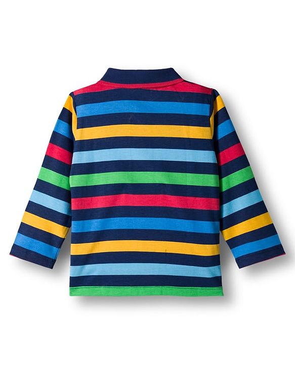 Babyhug Single Jersey Knit Full Sleeves T-Shirt & Denim Jeans Set With Stripes - Blue
