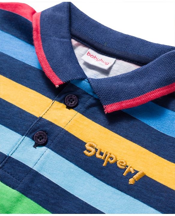 Babyhug Single Jersey Knit Full Sleeves T-Shirt & Denim Jeans Set With Stripes - Blue