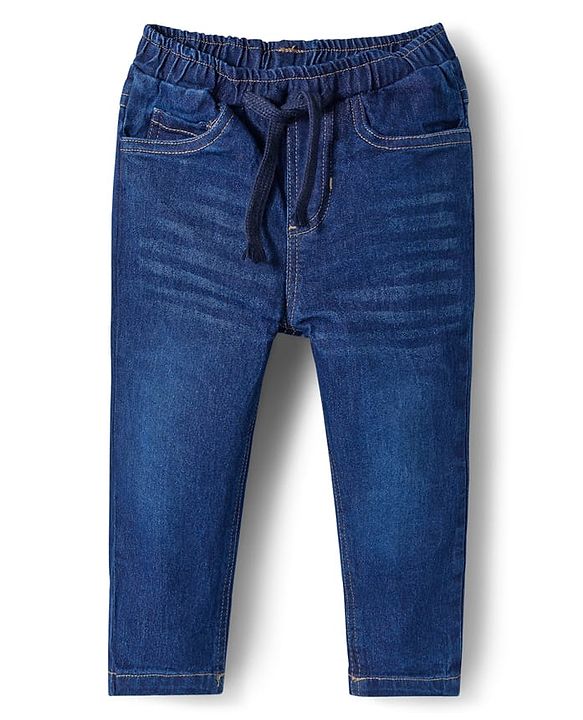 Babyhug Single Jersey Knit Full Sleeves T-Shirt & Denim Jeans Set With Stripes - Blue