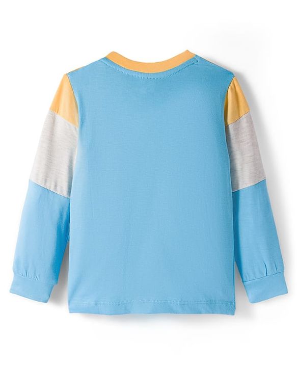Babyhug Knit Premium Light Gauge Terry Full Sleeves T-Shirt & Denim Jeans Set With Text Print & Cut & Sew Design - Blue