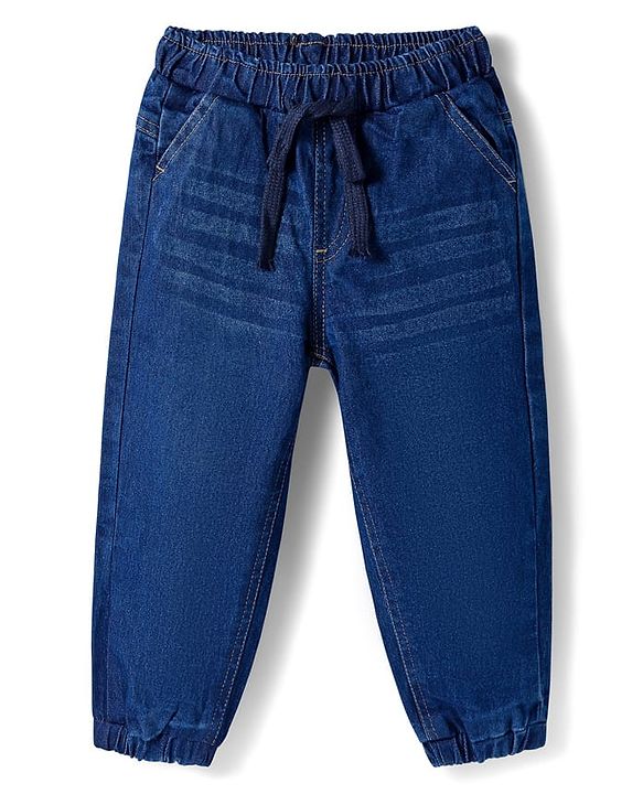 Babyhug Knit Premium Light Gauge Terry Full Sleeves T-Shirt & Denim Jeans Set With Text Print & Cut & Sew Design - Blue