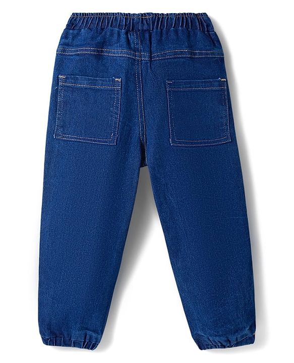 Babyhug Knit Premium Light Gauge Terry Full Sleeves T-Shirt & Denim Jeans Set With Text Print & Cut & Sew Design - Blue