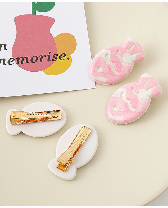 Babyhug Fish Shaped Hair Clips Pack of 4 - White Lilac & Pink