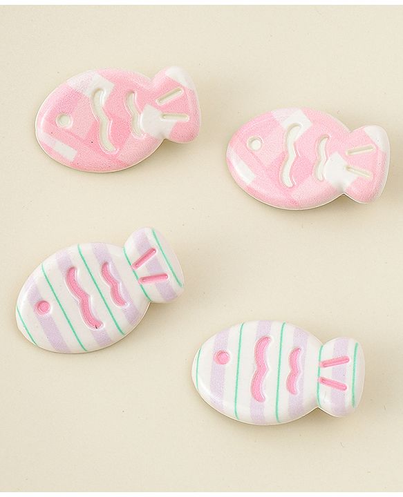 Babyhug Fish Shaped Hair Clips Pack of 4 - White Lilac & Pink