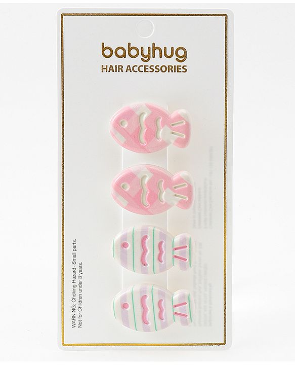 Babyhug Fish Shaped Hair Clips Pack of 4 - White Lilac & Pink