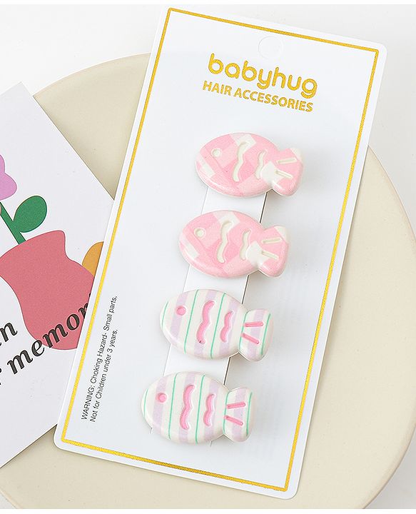 Babyhug Fish Shaped Hair Clips Pack of 4 - White Lilac & Pink