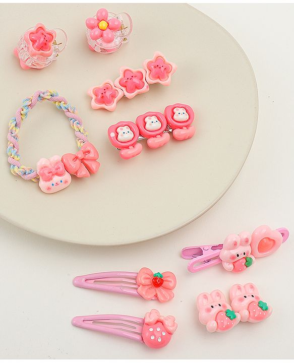 Babyhug Hair Pins And Clips  With Floral Applique Free Size - Pink