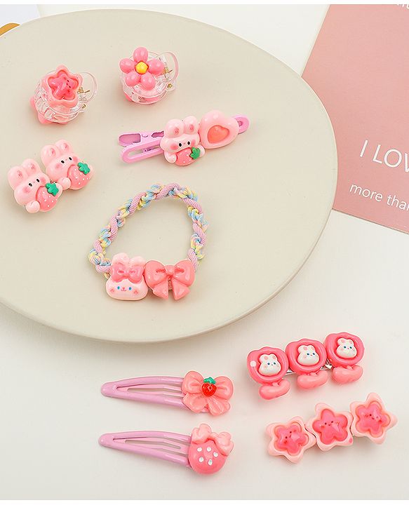 Babyhug Hair Pins And Clips  With Floral Applique Free Size - Pink