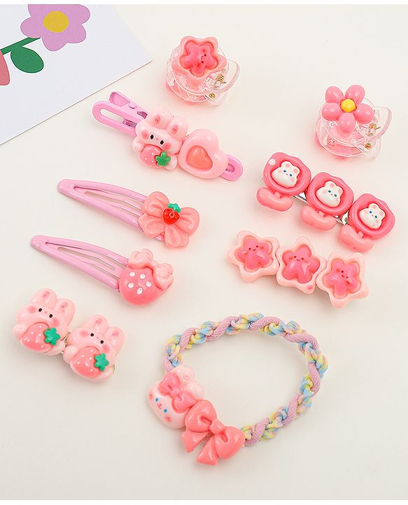 Babyhug Hair Pins And Clips  With Floral Applique Free Size - Pink