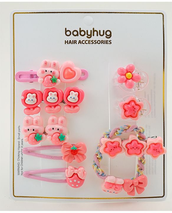Babyhug Hair Pins And Clips  With Floral Applique Free Size - Pink