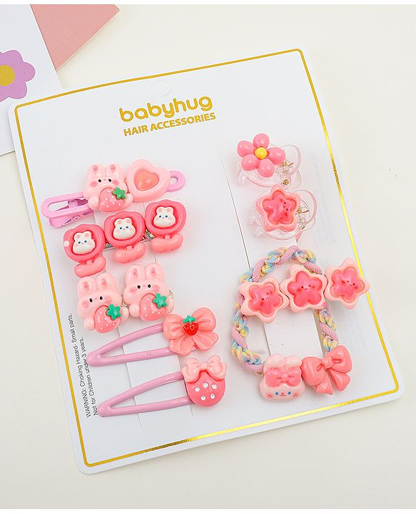 Babyhug Hair Pins And Clips  With Floral Applique Free Size - Pink