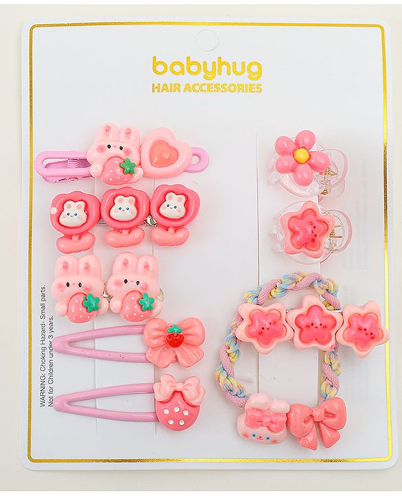 Babyhug Hair Pins And Clips  With Floral Applique Free Size - Pink