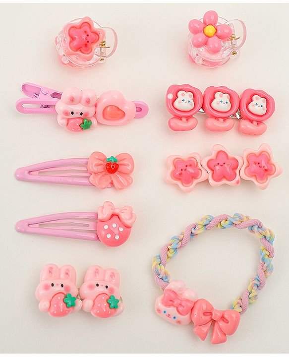 Babyhug Hair Pins And Clips  With Floral Applique Free Size - Pink