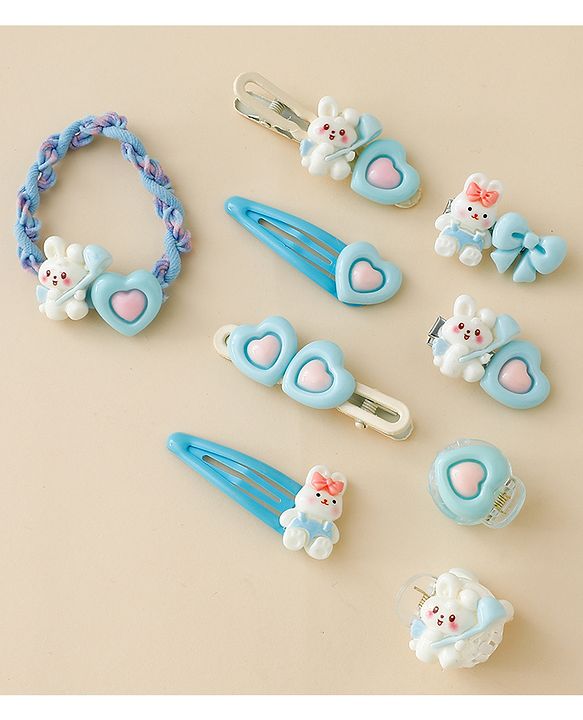 Babyhug Hair Pins And Clips  With Bunny Applique Free Size - Light Blue