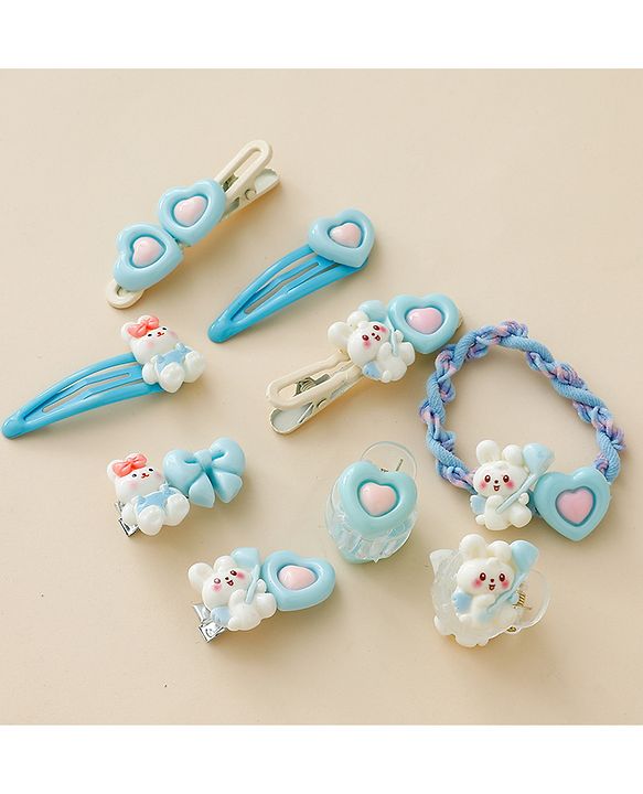 Babyhug Hair Pins And Clips  With Bunny Applique Free Size - Light Blue