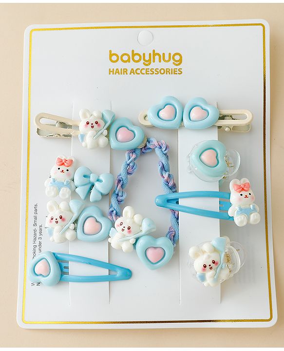 Babyhug Hair Pins And Clips  With Bunny Applique Free Size - Light Blue