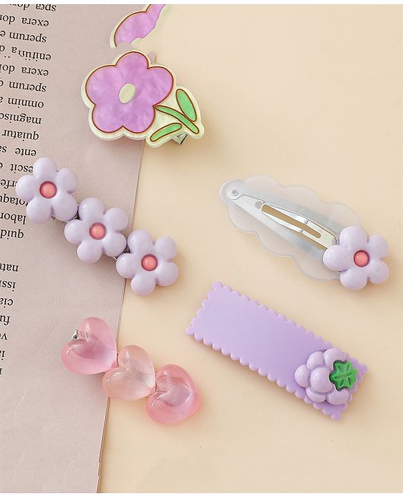 Babyhug Hair Pins And Clips With Floral Applique Free Size - Purple