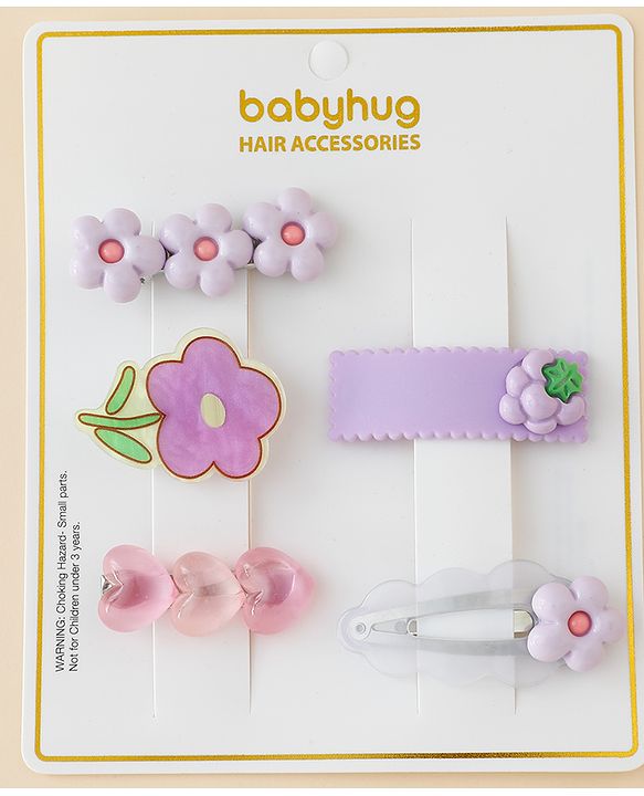 Babyhug Hair Pins And Clips With Floral Applique Free Size - Purple