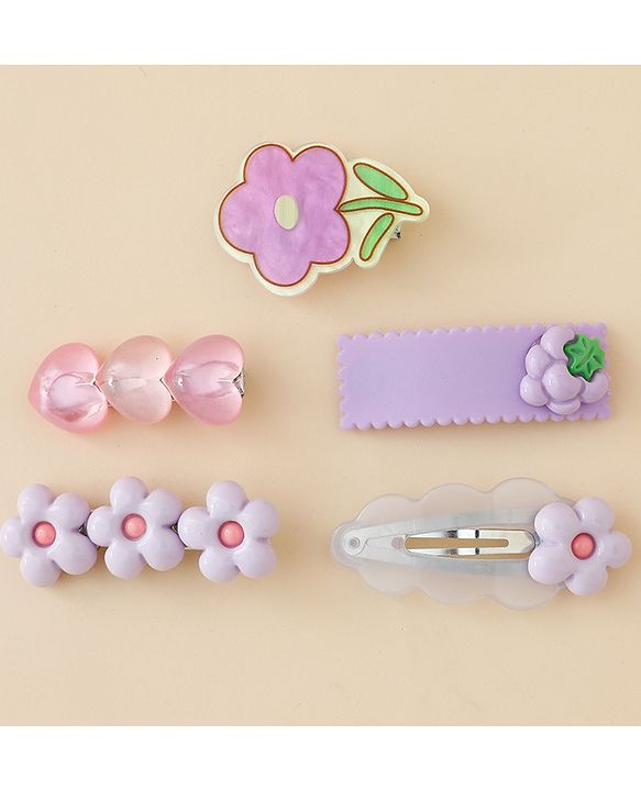 Babyhug Hair Pins And Clips With Floral Applique Free Size - Purple