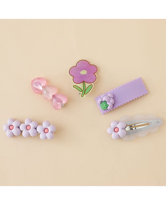 Babyhug Hair Pins And Clips With Floral Applique Free Size - Purple