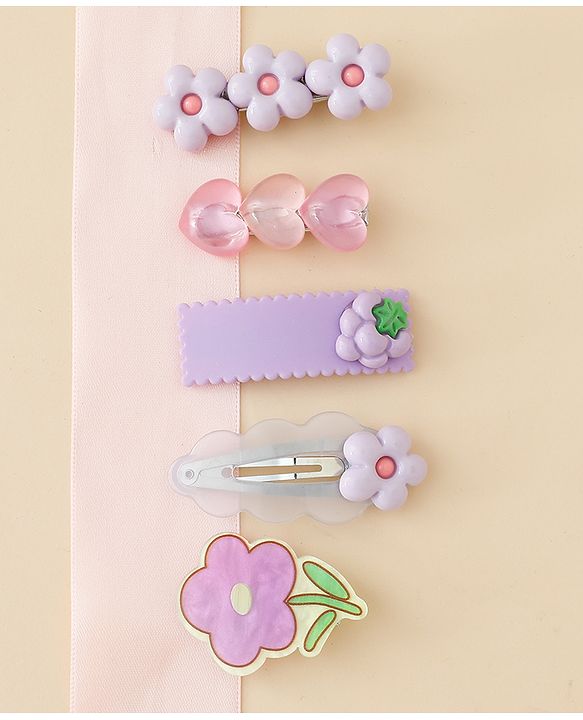 Babyhug Hair Pins And Clips With Floral Applique Free Size - Purple