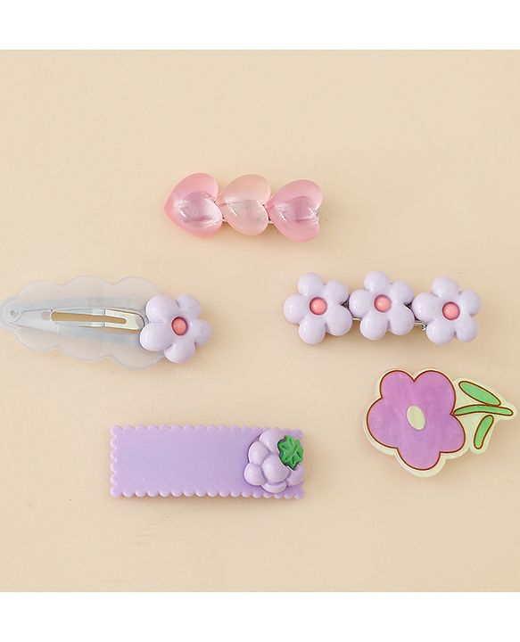 Babyhug Hair Pins And Clips With Floral Applique Free Size - Purple