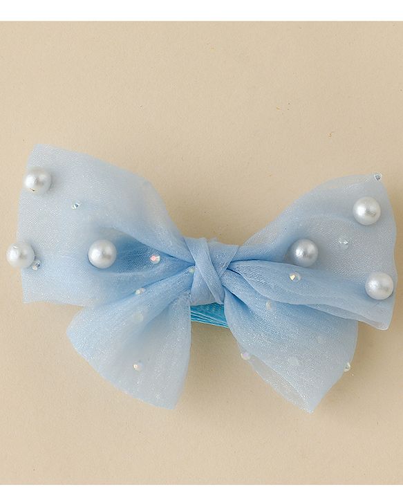 Babyhug Free Size Bow & Butterfly Clips Set of 10 - Light Blue