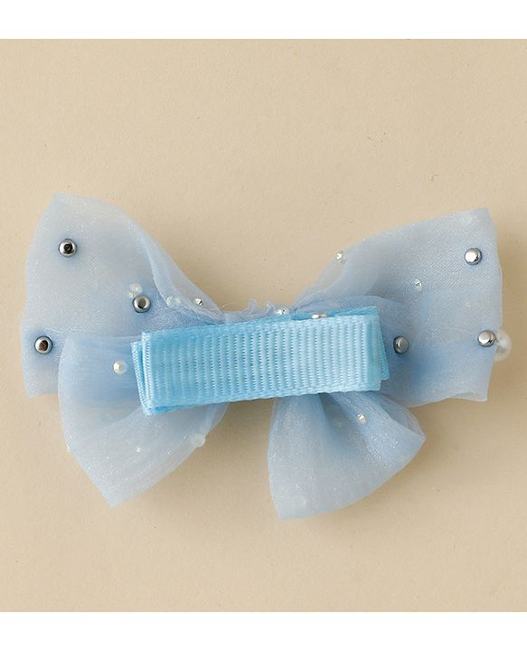 Babyhug Free Size Bow & Butterfly Clips Set of 10 - Light Blue
