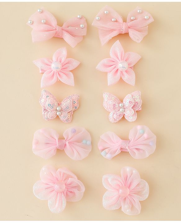 Babyhug Free Size Bow & Butterfly Clips Set of 10 - Light Blue