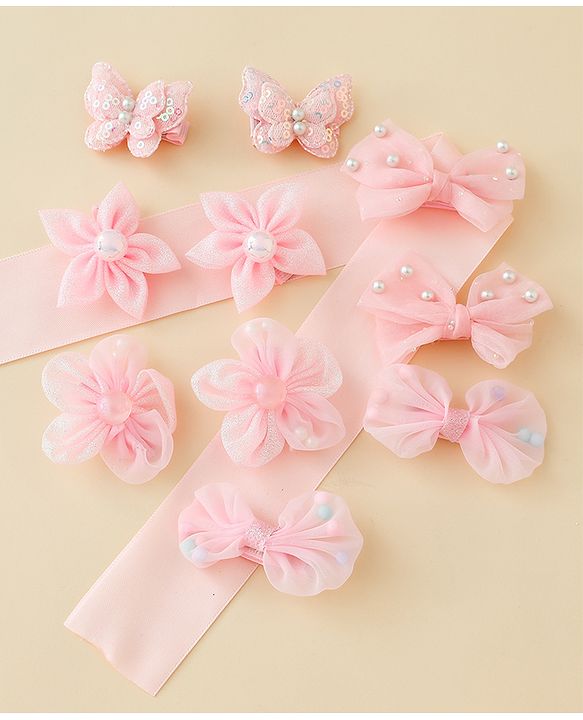 Babyhug Free Size Bow & Butterfly Clips Set of 10 - Light Blue
