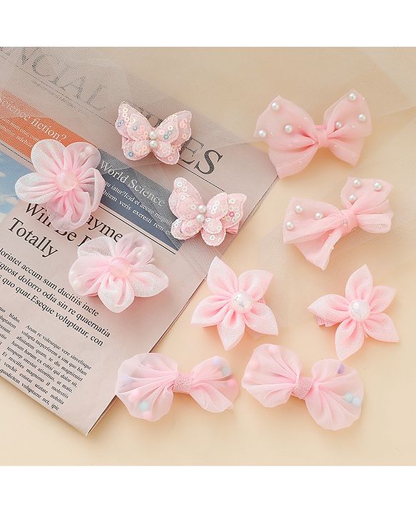 Babyhug Free Size Bow & Butterfly Clips Set of 10 - Light Blue