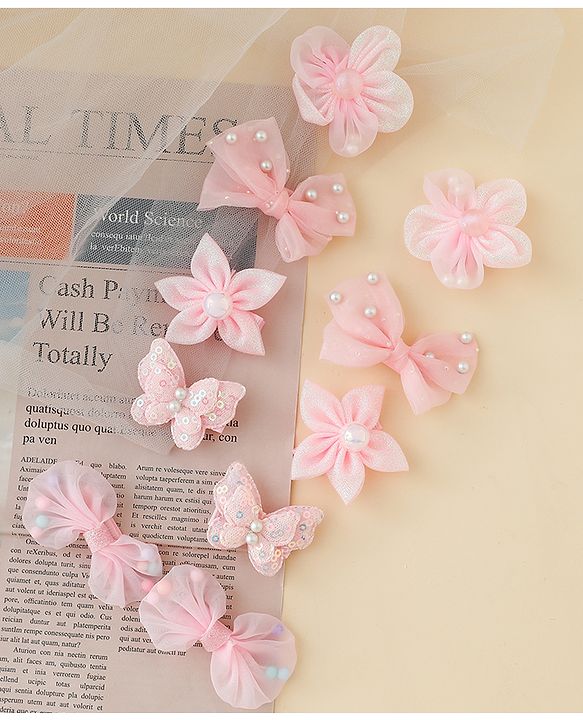 Babyhug Free Size Bow & Butterfly Clips Set of 10 - Light Blue