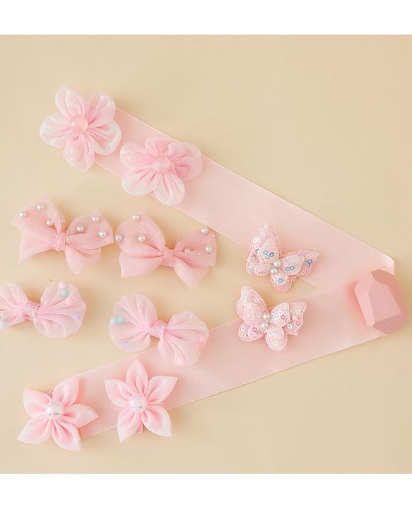 Babyhug Free Size Bow & Butterfly Clips Set of 10 - Light Blue
