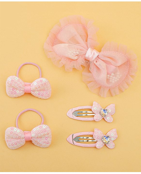 Babyhug Free Size Floral & Bow Applique Hair Accessories Combo Sets - Pink