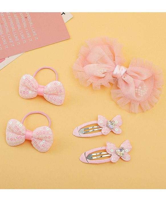 Babyhug Free Size Floral & Bow Applique Hair Accessories Combo Sets - Pink