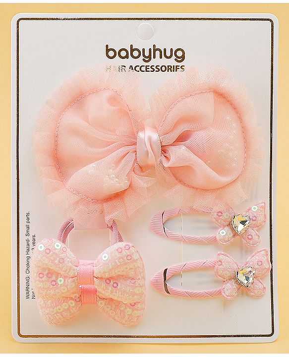 Babyhug Free Size Floral & Bow Applique Hair Accessories Combo Sets - Pink