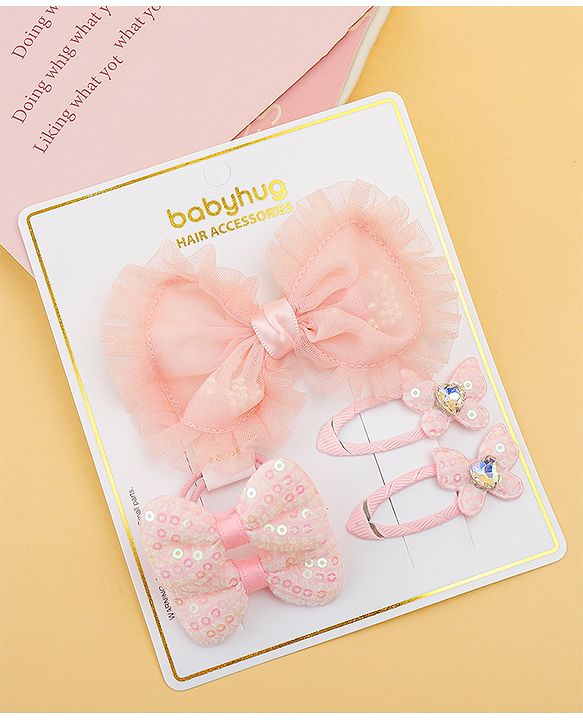 Babyhug Free Size Floral & Bow Applique Hair Accessories Combo Sets - Pink