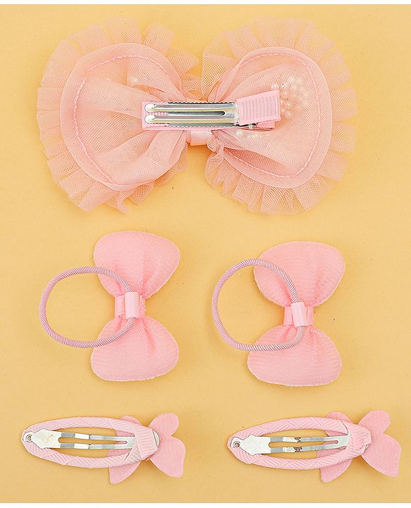 Babyhug Free Size Floral & Bow Applique Hair Accessories Combo Sets - Pink