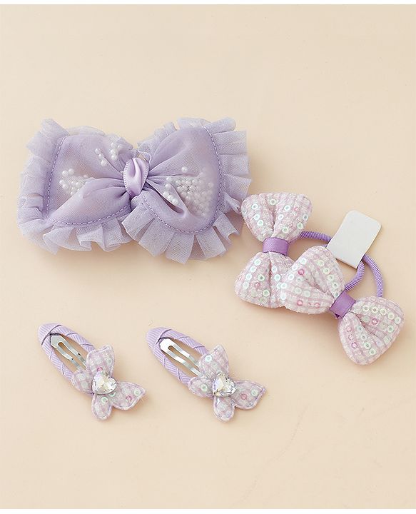 Babyhug Free Size Floral & Bow Applique Hair Accessories Combo Sets - Pink